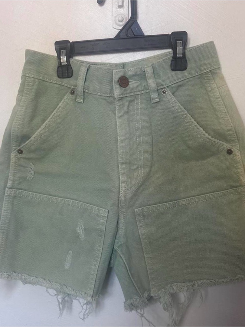 Frayed Hem Utility Shorts in Sage Green